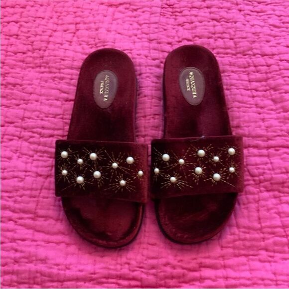 Aquazurra Burgundy  velvet Slide Sandals, US6,5 - Picture 1 of 7